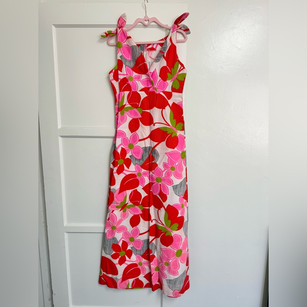 Vintage Floral Sleeveless Dress with Bow Straps
